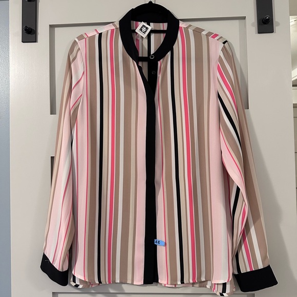 Anne Klein Multi-Colored Stripe Button Up Blouse - Picture 1 of 6